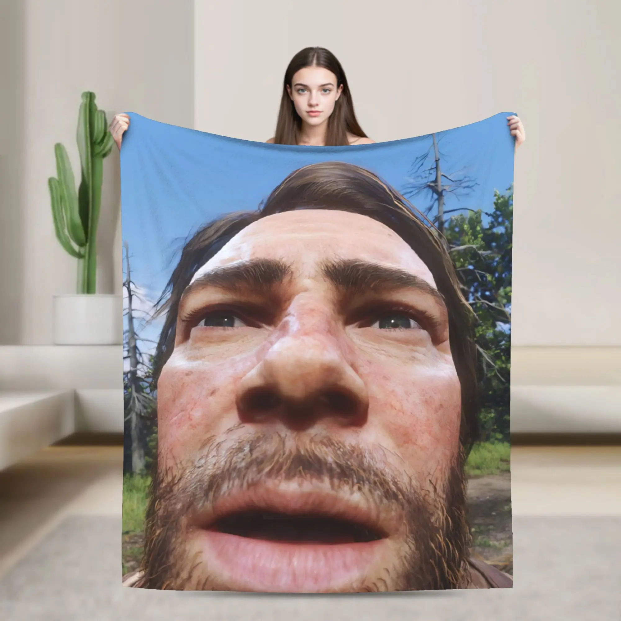 Arthur Morgan Red Dead Redemption Inspired Soft Comfy Blanket, 100% Polyester Super Soft Flannel, Colorfast Dyes Print Stays Bright, Premium Game Merch Cozy Lounging Throw for Bed/Sofa, Official Gamer Gift, Game Inspired