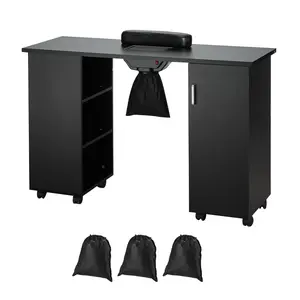 VEVOR Manicure Table, TikTokShopBlackFriday, Nail Table Station with Electric Dust Collector, Moveable Nail Tech Desk with 8 Wheels (4 Lockable), 3 Dust Bag & Wrist Rest, MDF Nail Art Workstation for Spa Beauty Salon, Black