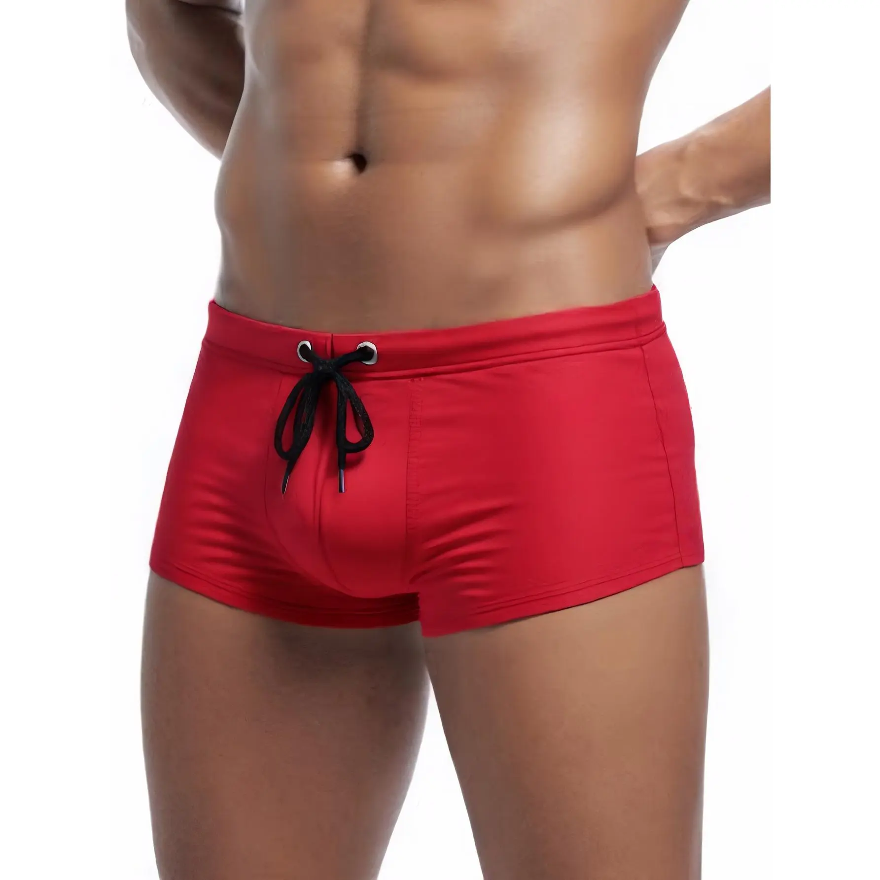 Men's Casual Boxer Swim Trunks in Solid Colors, Smooth Knit Fabric with Double-Layer Front Lining for Modesty, Multi-Size