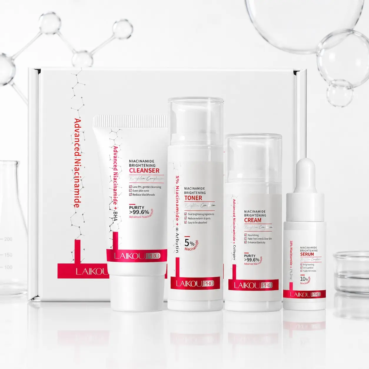 Niacinamide Brightening Skincare Set Cleanser Cream Helps Reduce the Look of Dark Spot Even Skin Tone Glow Daily Routine for Oily & Dull Skin, Nourishing