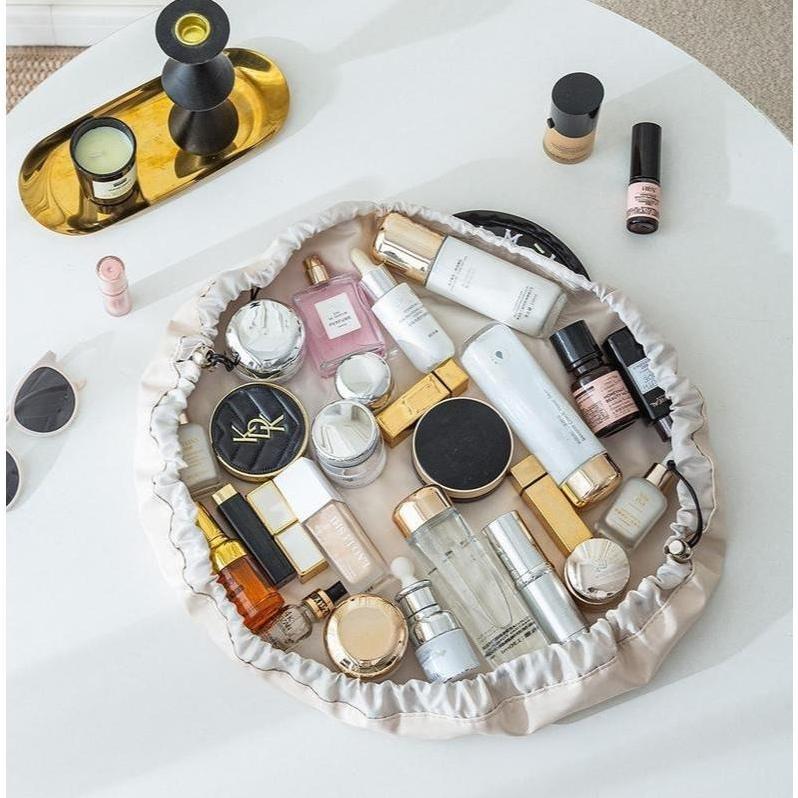 Chic Foldable Portable Makeup Organizer | Water-Resistant With Handle | Multi-Pocket for Skincare Cosmetics Daily Vanity Bathroom