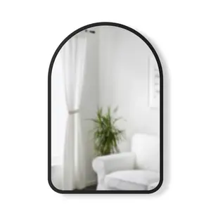Umbra Hub Arched Wall Mirror with Rubber Rim Light Oval Collection Entryway - Decorative Arched Design for Enhanced Room Decor - Wood