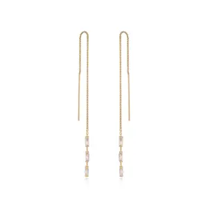 Ettika Crystal Baguette Threader Earrings with Pendant and Chain