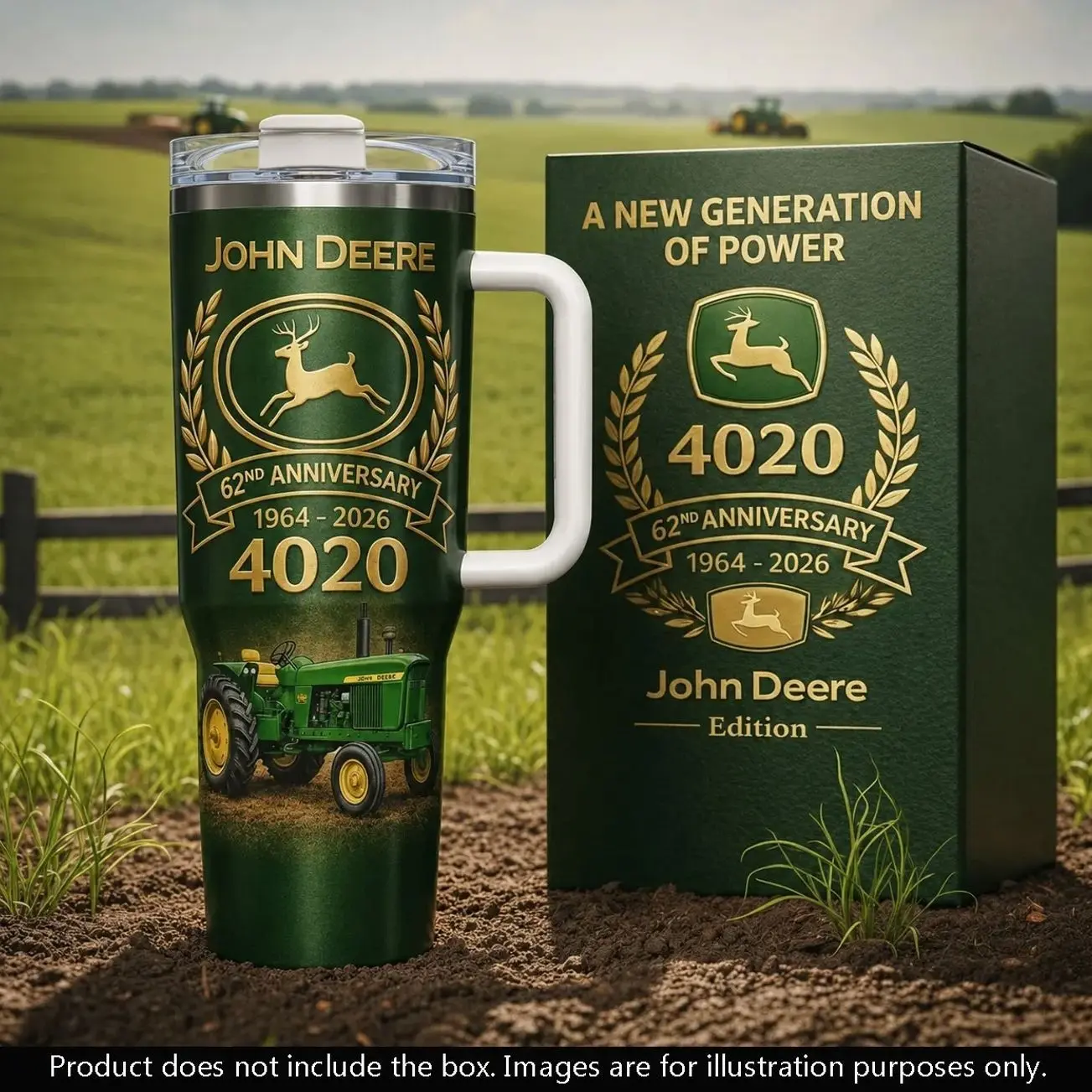 John Deere 4020 62Nd Anniversary 2026 Tumbler 40oz, Stainless Steel Insulated Travel Mug With Handle, Fan Gift