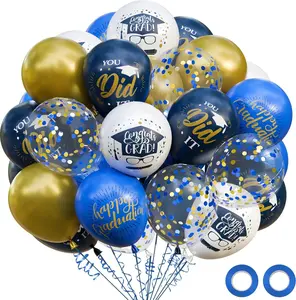 Oumuamua 74 Pack Graduation Party Decorations Balloons Set - 12 Inch Navy Blue Metallic Gold Graduation Balloons Blue Gold White Confetti Balloons for Class of 2026 Grad Birthday Party Decor Supplies OuMuaMua