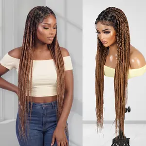 Authentic Glueless Full Lace Braided Wig Large Crisscross Frontal Knotless Box Braid 36" BW Unit1