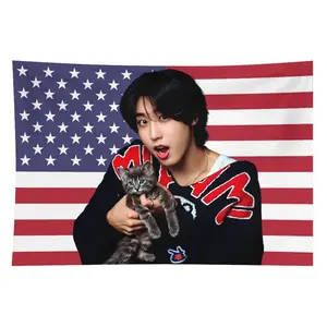 SKZ Han & Kitten American K-Pop Tapestry, K-Pop Merchandise Fan Gift, Home Decor Wall Hanging Room Decoration