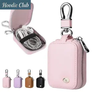 PU Leather Earbuds Case Mini Zipper Keychain Pouch Portable Clip On Headphone Case for AirPods Storage Bag for Keys Coins Small Essentials
