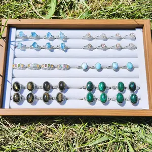 Assorted Natural Gemstone Adjustable Rings