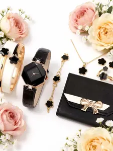8-Piece Simple and Elegant Women's Quartz Watch Set – Women's Light Luxury Elegant Style Accessory Set Complete Accessories Set