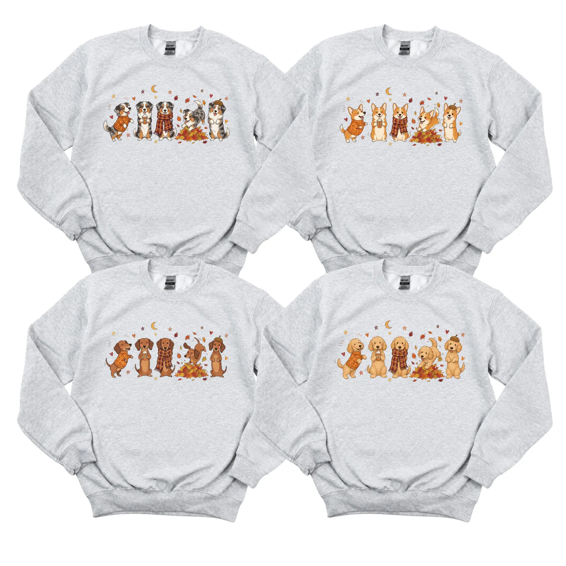 Custom 50+ Dog Breeds Lover Fall Sweatshirt - Ash, Autumn Dog Breed Graphic Sweater, Cozy Season Pullover for Dog Moms and Dog Dads, Cute Halloween Gift, Vintage Casual Unisex Apparel for Pet Lovers - HARSIN