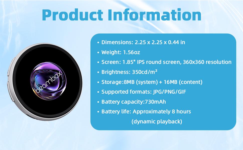Beambox Digital Badge Nikko Ai Photo Video GIF Display Screen Pins DIY Pixel Touchscreen Lightweight 730mAh Long Battery Life Portable Multi-functional Two-dimensional Anime & Gaming Merchandise & Collectibles Gifts for Men Women