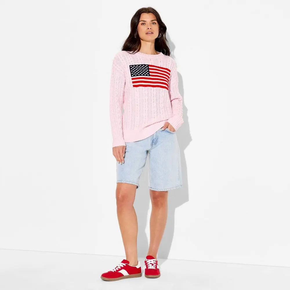 Wild Fable Women's Crewneck American Flag Pullover Sweater