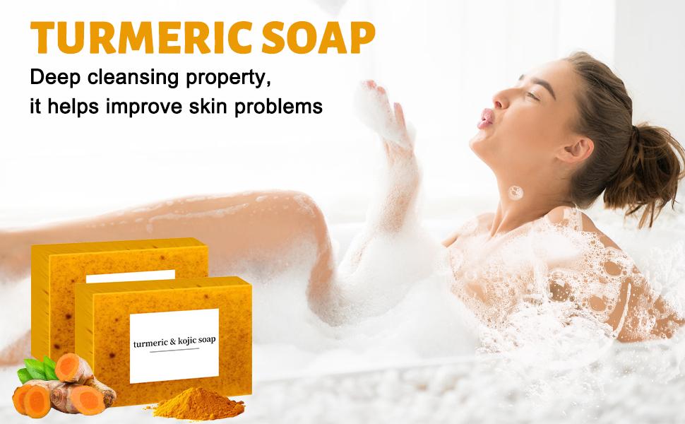 Summer Lemon Turmeric Kojic Acid Soap Bars Turmeric – Natural Lemon, Turmeric & Kojic Acid Soap for Face & Body, Gentle Cleansing for All Skin Types, Ideal for Daily Use