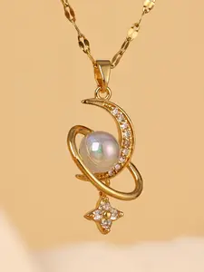 Korean Version Of New Tassel Planet Necklace Womens Light Luxury Pearls High-end