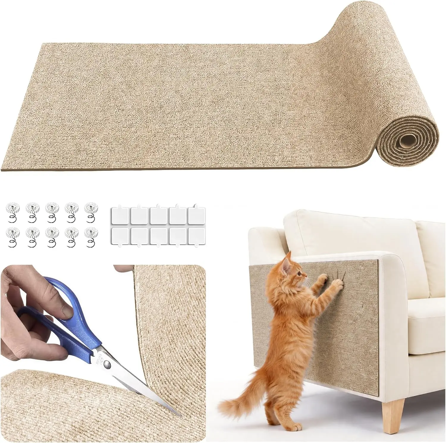 Petinstinct Cat Scratch Furniture Protector, 39.7"x15.7"  Trimmable Self-Adhesive Cat Scratching Mat, Corner Couch Protector from Cat Claws, DIY Anti-Scratch Pad Rug for Sofa, Wall, Floor & Door, Gray