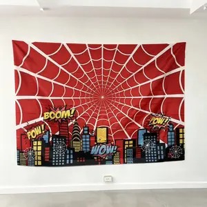 Spider Web & City Pattern Party Banner, 1 Count Superhero Theme Party Decoration, Photo Props Background Cloth, Home Background Decoration, Ornaments, Birthday Party Decorations, Halloween, Party Decorations Banners, Party Decoration Supplies