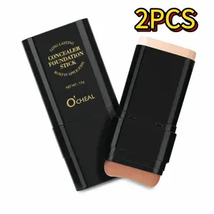 2-in-1 Foundation Stick with Built-In Brush, Compact Travel-Size Makeup, Long-Lasting Full-Coverage Concealer Foundation, Natural Matte Finish, Waterproof, Sweatproof, Blemish-Blurring, Easy-to-Blend for Flawless All-Day Wear