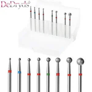 8Pcs Ball Diamond Nail Drill bits Set, 3/32'' Cuticle Clean Ball Head Design Nail Bit for Electric Machine, Nail File Gel Polishing Head Acrylic Manicure Pedicure Cuticle Tools, Nail Care(8PCS)