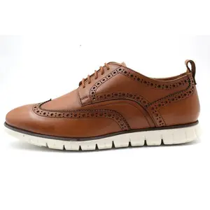 Brando Premium Cow Leather Hybrid Shoes with EVA Outsole for Business Casual & Dress Wear in Black and Tan Breathable Leather Lining