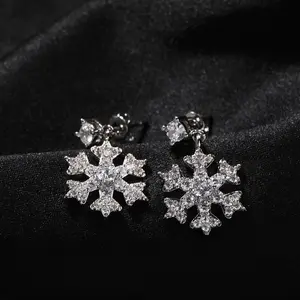 Hip Hop Christmas Snowflake Stud Earrings Copper Inlaid 3A Zirconia Trendy Fashion Jewelry