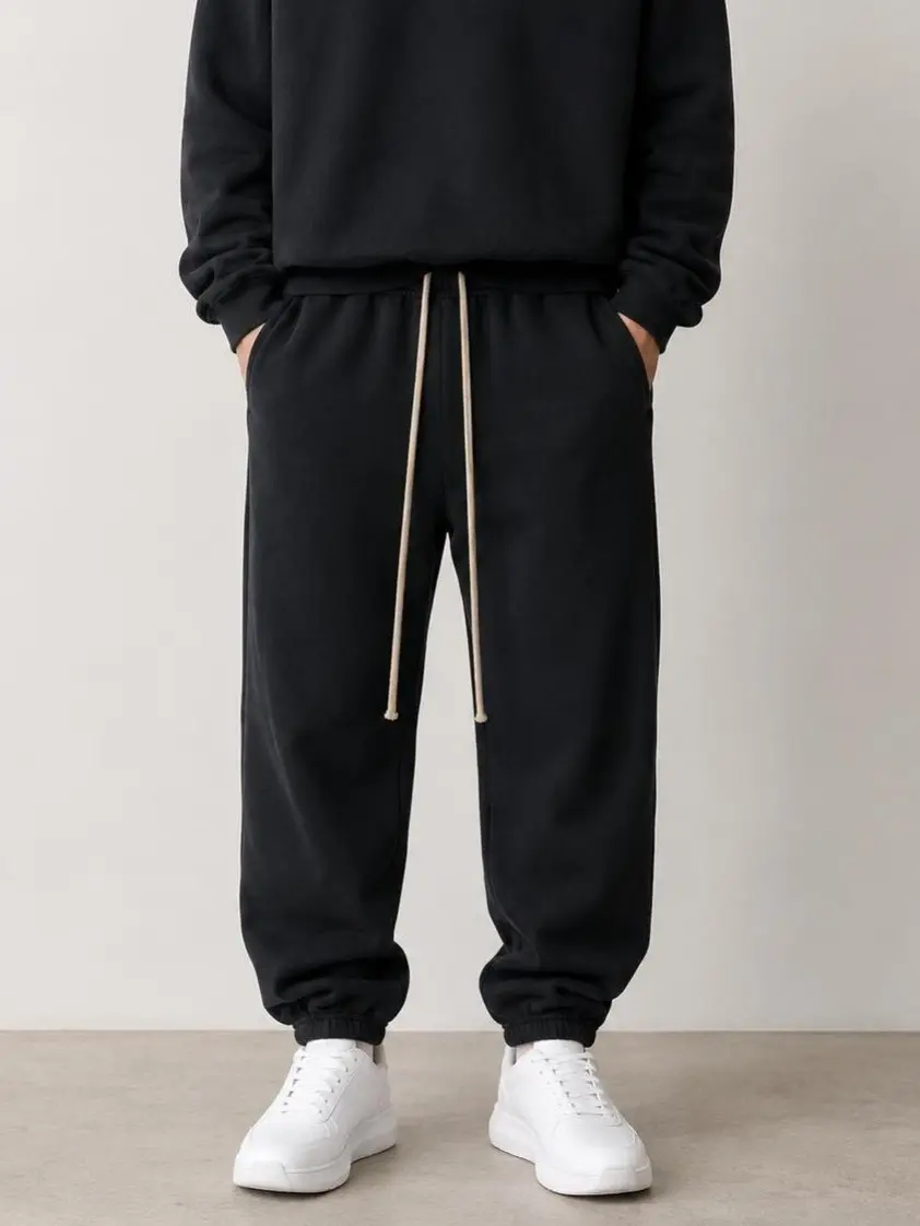Men's fw24 Fleece Black with White Letters Sweatpants , Gold Loose Drawstring Elastic Waist Cuffed Ankle Loose Streetwear Sports Trousers with Side Pockets