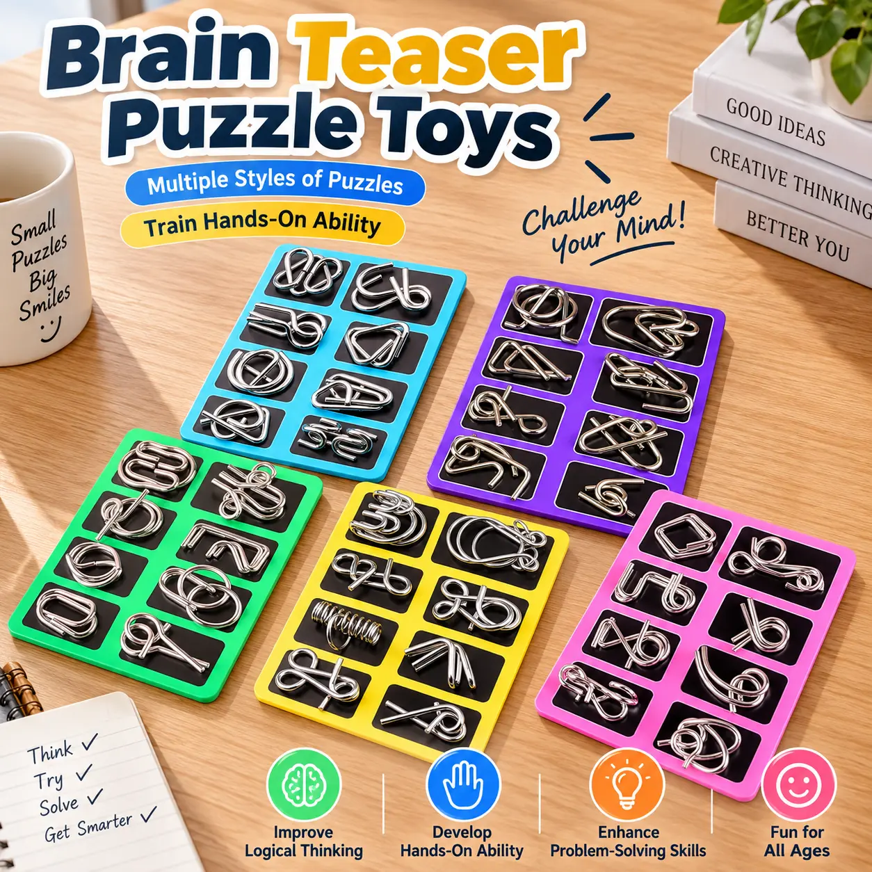2026 New 8Pcs Metal Interlocking Ring Set, Nickel Plated Metal Wire IQ Brain Teaser Interlocking Rings for Kids & Adults, Logic Mind Challenge Tools, Great for Collection & Unique Gift