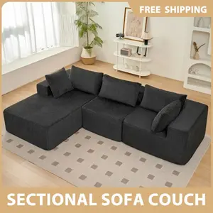 [Sectional Sofa Couch]Sweetcrispy L-shaped Modular Sectional Sofa, Compressed Corduroy Fabric, Modern Style Living Room Sofa Bed, Space-Saving Recliner Design - Convertible Corduroy Sectional Sofa
