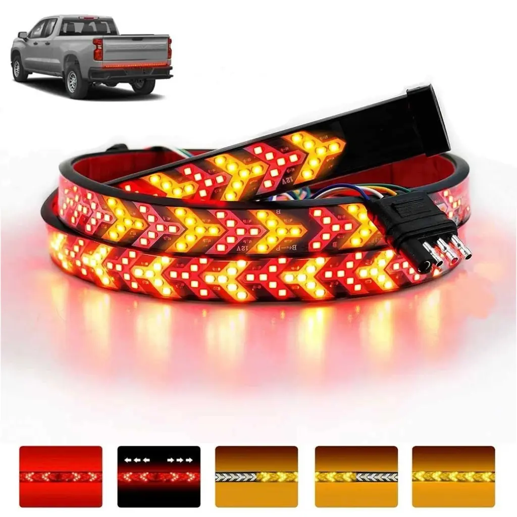 Fishbone Shaped LED Tailgate Light Bar, 60-Inch LED Tailgate Lights, Full Function Brake, Running, Amber Turn Signal, Light Bar for Pickup Trucks, Cars, Suvs, RV, Car Lighting Accessories