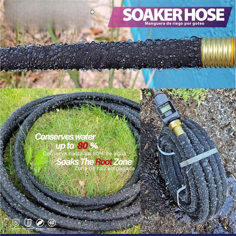 5/8" 15FT Heavy Duty Soaker Hose with Brass Connectors  Ultra-Flexible Drip Irrigation for Gardens, Lawns & Raised Beds
