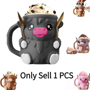 Highland Cow Ice Cream Pint Holder with Handle, Leak-Proof Ice Cream Container,Cute Animal Design for Ben & Jerry’s, No Cold Hands, Reusable Gift Idea