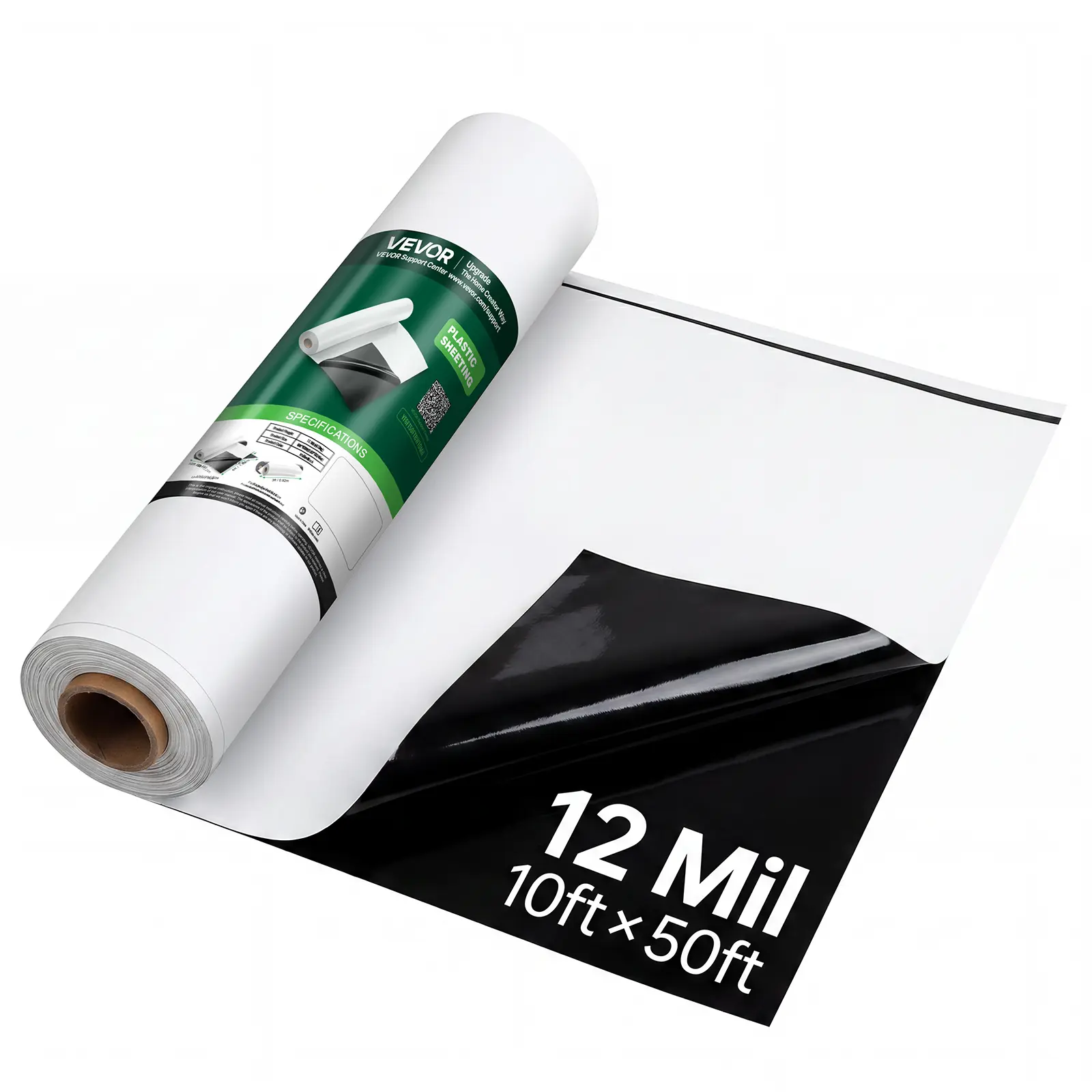 【SummerFinds】VEVOR 12 Mil Plastic Sheeting 10' x 50' Heavy Duty Thick Polyethylene Roll, Plastic Drop Cloth Painters Tarp, Polyethylene Covering for Crawl Space Vapor Barrier, Weed Control, Garden, Black & White
