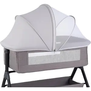 Bassinet Cover for Cats & 2-Way Zipper, Half-Blackout Net with, Breathable Bassinet Net Cover, Net for Baby Crib to Keep Cats Out (Grey)