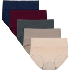 INNERSY Women's Cotton High Waisted Briefs 5-Pack Postpartum Full Coverage Underwear