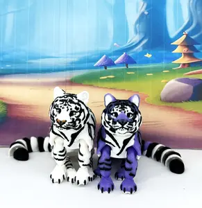 2pcs Articulated Tigers, 3D Printed Wild Animal Fidget Toy, White and Purple Tigers 6.5 Inches Executive Desk Toy