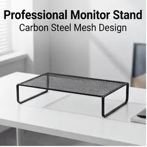 Mesh Desktop Organizer Rack, Carbon Steel Monitor Riser Stand, No Assembly Laptop Holder, Space-Saving Desk Elevator for Printers & Office Supplies