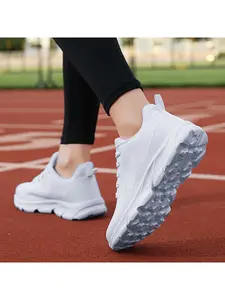 Women's White Knit Athletic Sneakers | Breathable mesh upper, lightweight cushioning, cushioned and comfortable, versatile for all seasons, essential for daily commuting, a delightful surprise gift for best friend's birthday.