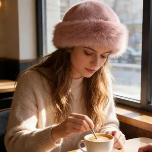 Fluffy Faux Fur Bucket Hat - Thickened Warm Winter Hat for Women, Soft Delicate Cold-Resistant Ear Protection Cap