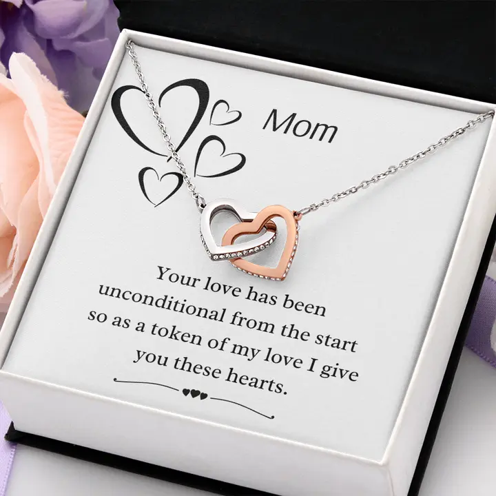 Unconditional Love Interlock Double Heart Mom Necklace Necklace Gifts For Mom, To Mom Gifts For Mothers Day Necklaces For Mom Birthday Gifts From Son, To My Mom Necklace from Son to Mom Jewelry with Message Card and Gift Box