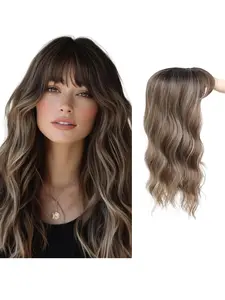 Women's Wig Hair Block, 22 Inch Natural Voluminous Water Wave Long Curly Hair Top Wig Piece, Air Bangs Wig for Women, Hair Replacement Blocks, Wavy Hairpieces, Hair Topper, Loose Wavy Wave