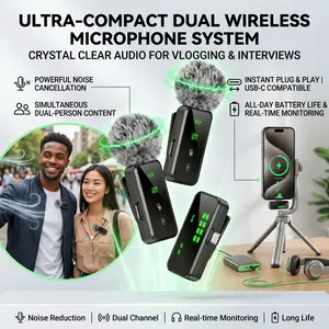 User-Friendly Wearable Lavalier Wireless Microphone, Digital Real-Time Display, Powerful Noise Reduction, 12H Endurance Clip Mic for Mobile Phone Live Streaming and Interview Recording