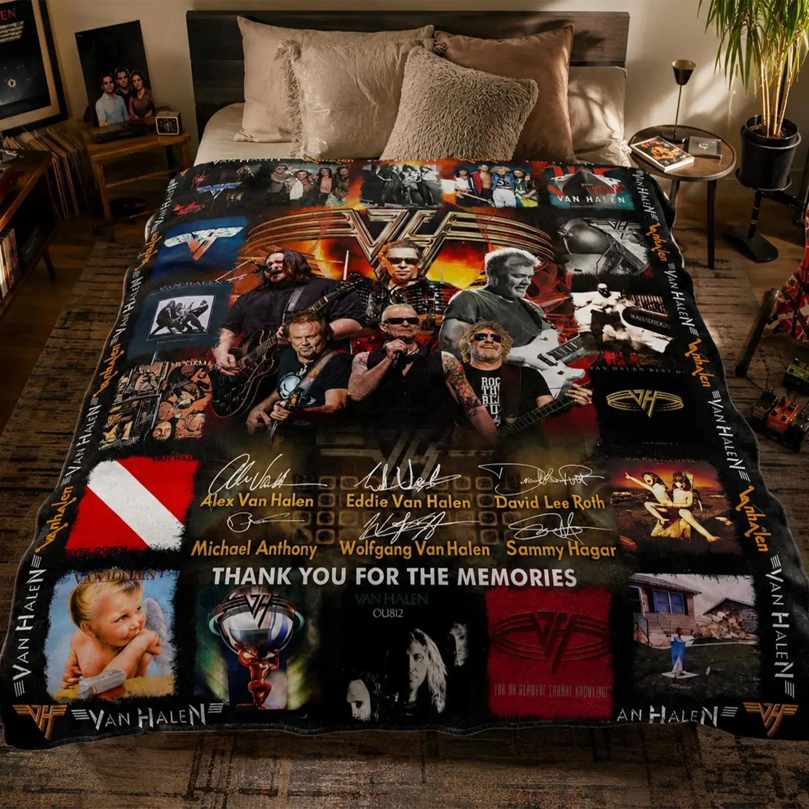 Van Halen Thank You For The Memories Tribute Printed Fleece Blanket Soft Cozy Lightweight Plush Microfiber Throw HD Print Unique Trendy Christmas Gift for Sofa & Home