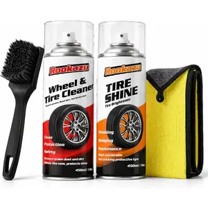 Tire Cleaning Kit 2 Pack 14 oz Bottles All-in-One Cleaner for Brake Dust Grime Restores Tire Shine Includes Wheel Cleaner Tire Shine Brush Towel