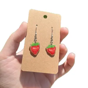 Red Strawberry Shrinky Dink Handmade Drop Dangle Earrings daily wear Colorful Fun ear