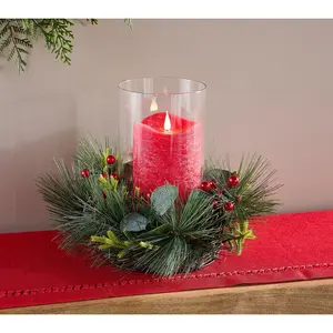 Candle Light Berry & Pinecone Centerpiece by Valerie