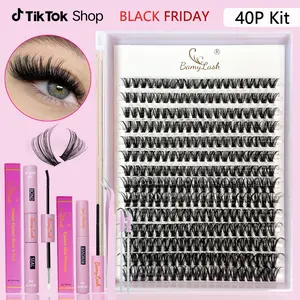 BamyLash DIY Lash Extensions Kit 40P Individual Lash Clusters Kit Volume Long-Lasting Soft 280Pcs D Curl 9-16mm Easy to Use for Beginner Springtok False Eyelashes Makeup Cosmetic Cosmetic