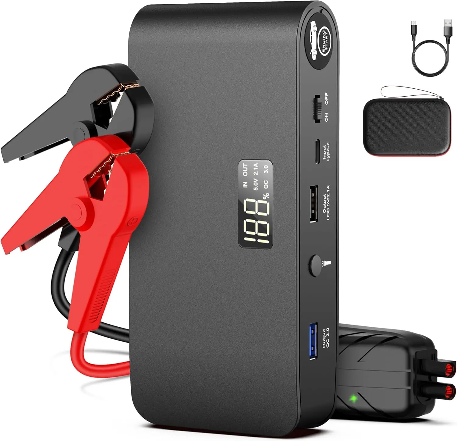 DIBMS Car Battery Jump Starter 4000A,16000mAh Portable Battery Jumper Cables for Car 8L Gas 7L Diesel Engines,Jump Box with USB QC 3.0 PD 18W Fast Charging,3 LED Modes with SOS for Emergency Use