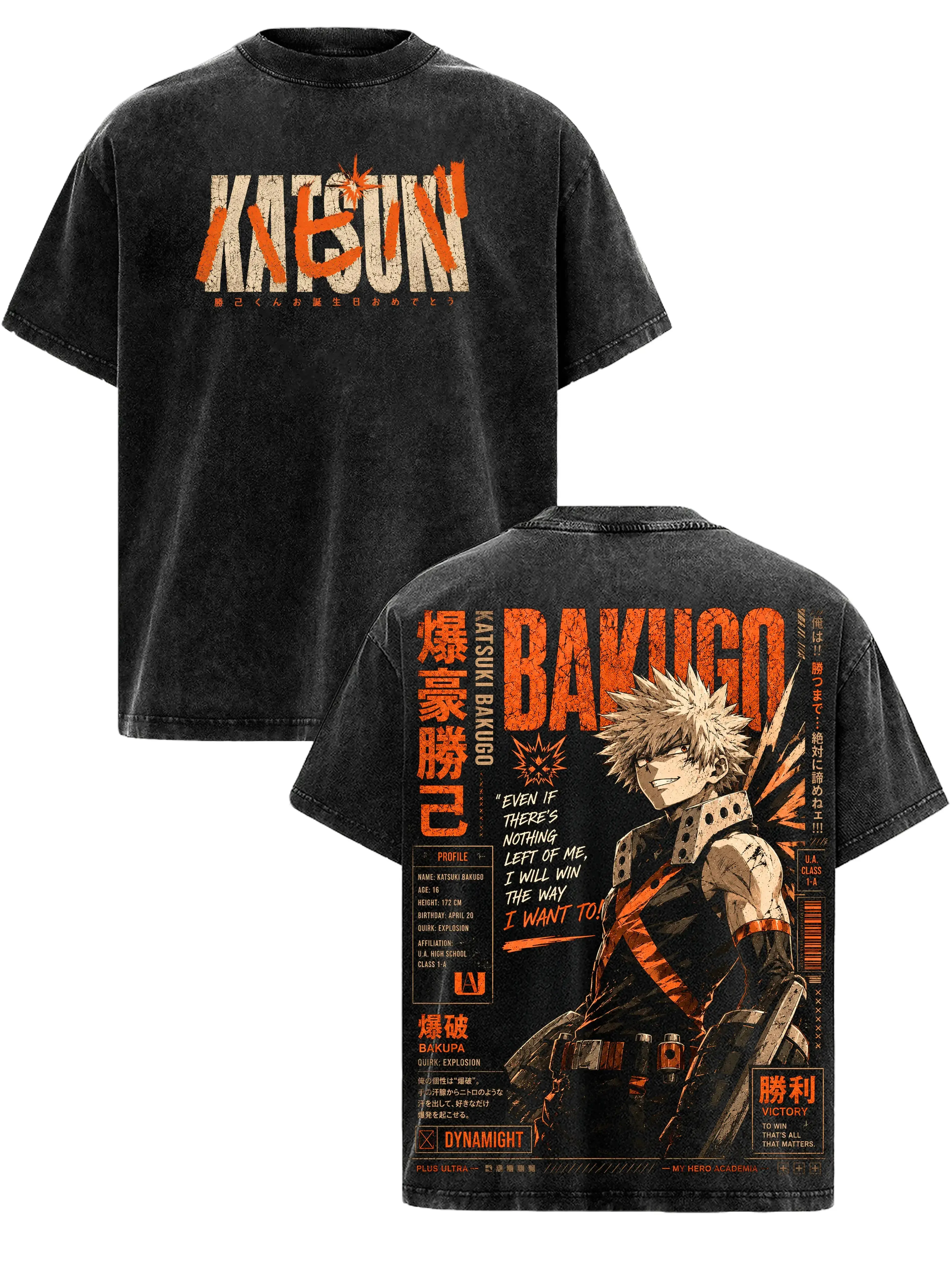 Katsuki Bakugo Vintage Washed Graphic Tee 260GSM Heavyweight Cotton Anime Shirt Oversized Streetwear Y2K Retro Acid Wash Manga Apparel Japanese T-Shirt High-Resolution Print Casual Top Unisex Hero Merch Everyday Wear Gift For Anime Lovers US S-5XL Fits