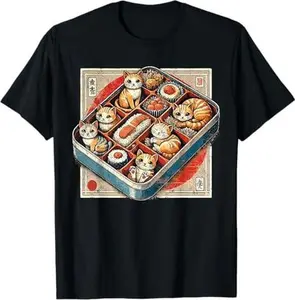 Bento Box Chibi Cats Japanese Funny Graphic Kawaii Cat Anime T-Shirt