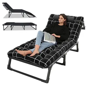 Portable Folding Camping Cot, Adjustable 4-Position Adults Reclining Folding Chaise with Pillow, Outdoor Portable Folding Lounge Chair Sleeping Cots Bed for Camping, Pool, Beach, Patio hammock